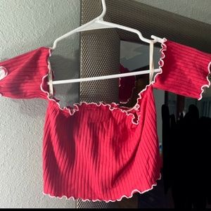 red off shoulder crop top